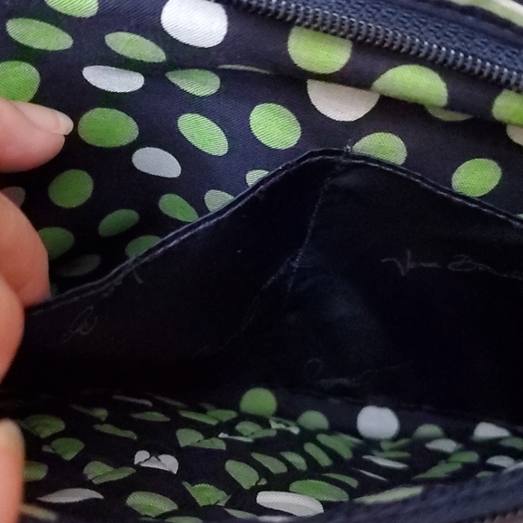Vera Bradley LUCKY YOU large crossbody bag bucket purse green navy white - Picture 6 of 11